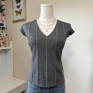 Y2k contrast stitch fitted tee